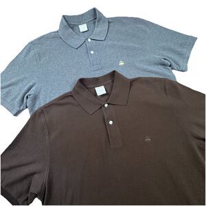Lot of 2 Brooks Brothers 346 Polo Shirt Men L Gray Brown Sleeve Logo Cotton